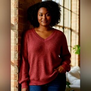 American Eagle Outfitters V-Neck Sweater - Burnt Reddish Orange Meduim